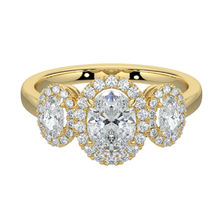 Three Stone Halo LGD Solitaire Ring-Yellow Gold