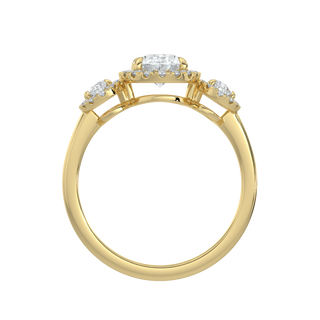 Three Stone Halo LGD Solitaire Ring-Yellow Gold