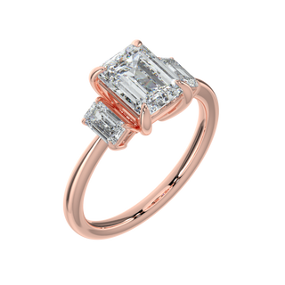 Three Stone Emerald LGD Solitaire Ring-Rose Gold