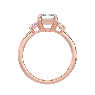 Three Stone Emerald LGD Solitaire Ring-Rose Gold