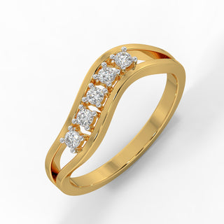 Wave Diamonds Ring-Yellow Gold