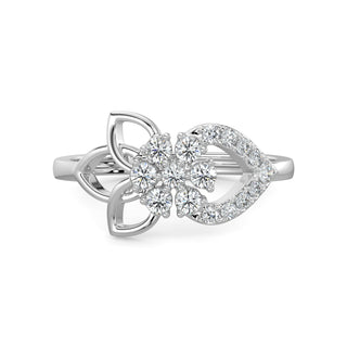 Flower Leaf Diamond Ring-White Gold