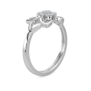 Flower Leaf Diamond Ring-White Gold