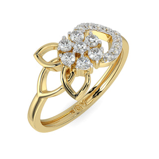 Flower Leaf Diamond Ring-Yellow Gold