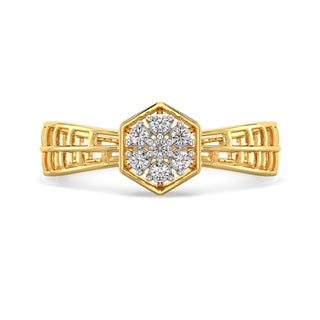 Hexagon Mesh Diamond Ring-Yellow Gold