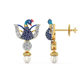 Enchanted Peacock Earrings-Yellow Gold