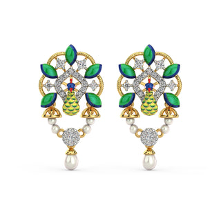 Regal Peacock Earrings-Yellow Gold