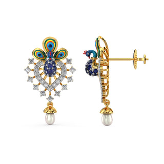 Exquisite Peacock Earrings-Yellow Gold