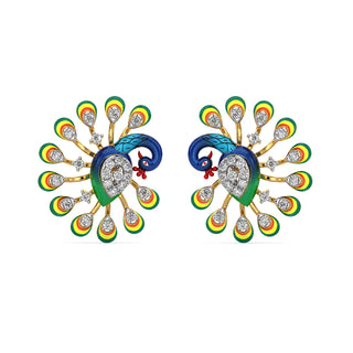 Royal Feather Peacock Earrings-Yellow Gold