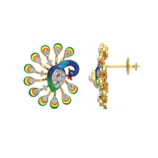 Royal Feather Peacock Earrings-Yellow Gold