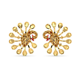 Royal Feather Peacock Earrings-Yellow Gold