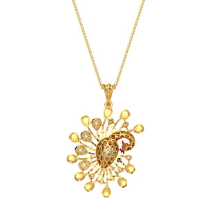 Royal Feather Peacock Pendant-Yellow Gold