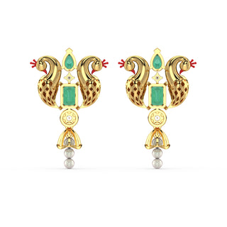 Radiant Peacock Gemstone Earrings-Yellow Gold