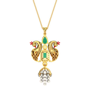 Radiant Peacock Gemstone Pendant-Yellow Gold