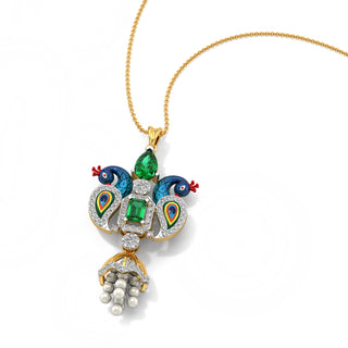 Radiant Peacock Gemstone Pendant-Yellow Gold