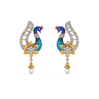 Peacock Treasures Earrings-Yellow Gold