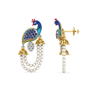 Radiant Peacock Pearl Earrings-Yellow Gold