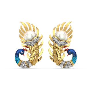 Dazzling Peacock Earrings-Yellow Gold