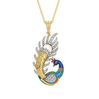 Dazzling Peacock Pendant-Yellow Gold