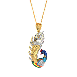 Dazzling Peacock Pendant-Yellow Gold