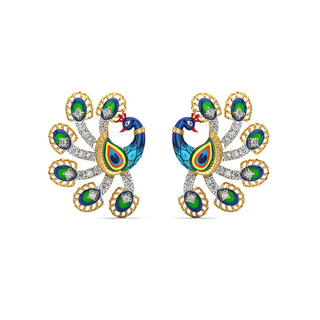 Gilded Peacock Diamond Earrings-Yellow Gold