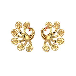 Gilded Peacock Diamond Earrings-Yellow Gold