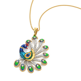 Gilded Peacock Diamond Pendant-Yellow Gold