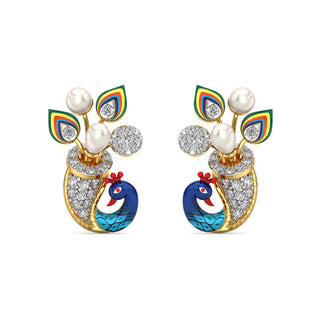 Azure Peacock Diamond Earrings-Yellow Gold