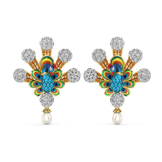 Radiating Peacock Earrings-Yellow Gold