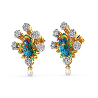 Radiating Peacock Earrings-Yellow Gold