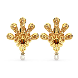 Radiating Peacock Earrings-Yellow Gold