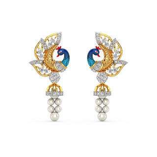 Dangling Pearl Peacock Earring-Yellow Gold