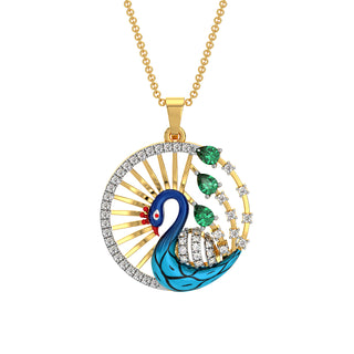 Serene Peacock Pendant-Yellow Gold