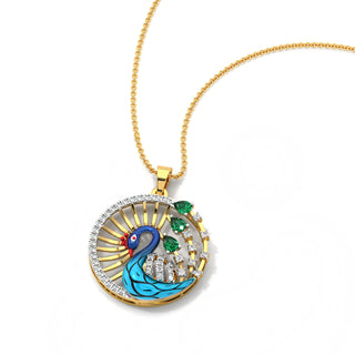 Serene Peacock Pendant-Yellow Gold