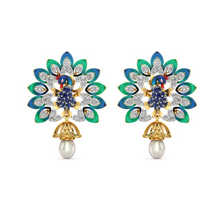 Regal Radiance Peacock Earring-Yellow Gold