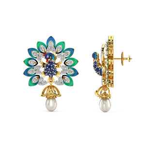 Regal Radiance Peacock Earring-Yellow Gold