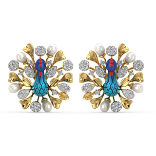 Mystic Peacock Earrings-Yellow Gold