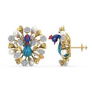 Mystic Peacock Earrings-Yellow Gold