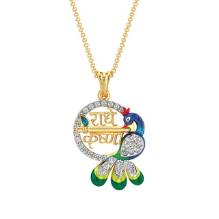 Radhe Krishna Diamond Pendant-Yellow Gold