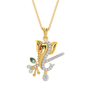 Ganesha Flute Diamond Pendant-Yellow Gold