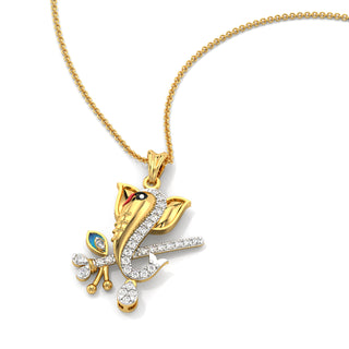 Ganesha Flute Diamond Pendant-Yellow Gold