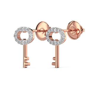 Key Diamond Earrings-Rose Gold