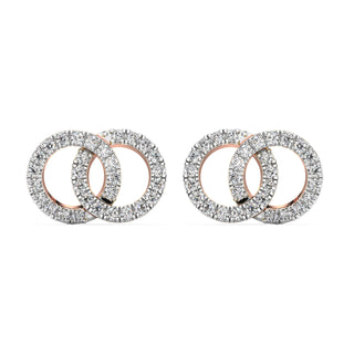 Dual Circle Diamond Earrings-Rose Gold