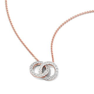 Dual Circle Diamond Chain Necklace-Rose Gold