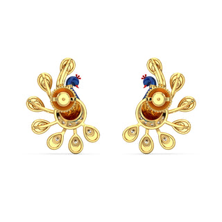 Turquoise Tail Peacock Earrings-Yellow Gold