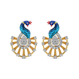 Golden Tail Peacock Earrings-Yellow Gold