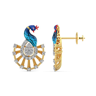 Golden Tail Peacock Earrings-Yellow Gold