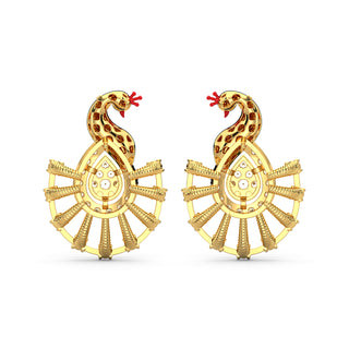 Golden Tail Peacock Earrings-Yellow Gold