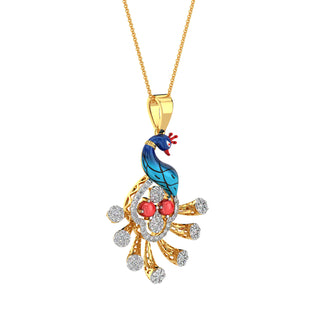 Golden Tail Peacock Pendant-Yellow Gold