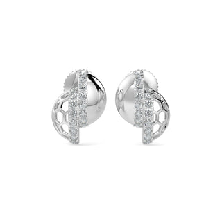 Hexa Halo Earrings-White Gold